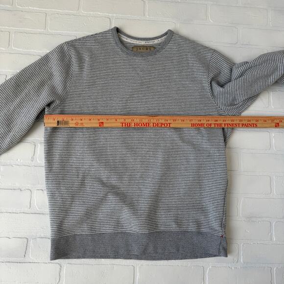 Jachs New York Striped Sustainable Fleece Grey White Crewneck Sweatshirt sz L - Picture 4 of 6
